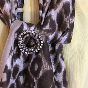 Cheetah Print Scarf with Aurora Pin